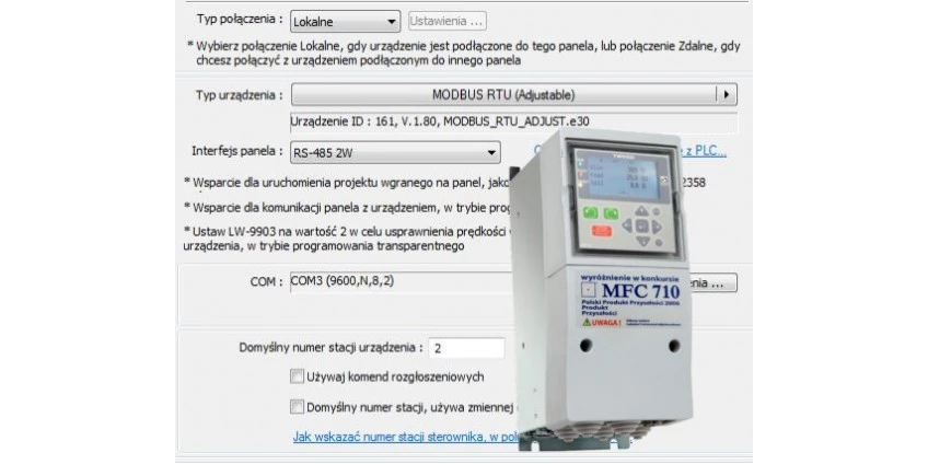 Komunikacja falownika Twerd z PLC Delta i HMI Weintek